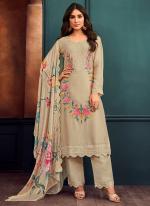 Georgette Cream Traditional Wear Embroidery Work Straight Suit